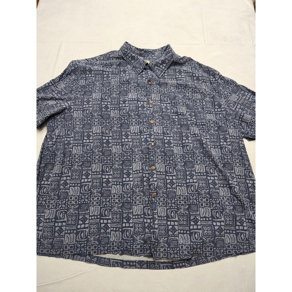 Island Passport Shirt‎ Mens 3XL Blue Gray Hawaiian Aloha Camp Rayon Button Front